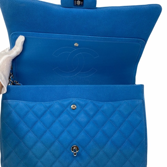 Chanel Maxi Suede Caviar Classic Flap Bag Blue - Picture 10 of 13